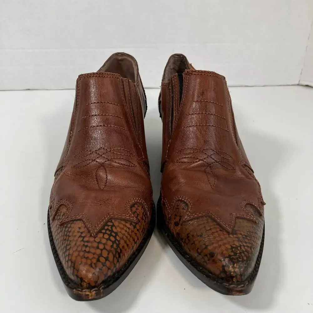 Nine West Sz 8.5 Vtg 90s Western Shoes Ankle Boots Pointed Toe Brown Leather